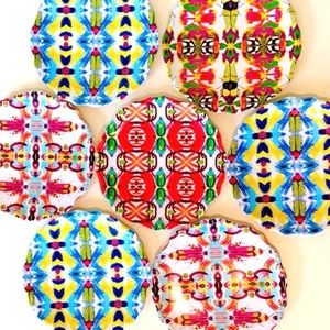 ANTHROPOLOGIE Set of 7 Dinner Plates, Nature Design, Melamine, 10.5” radius